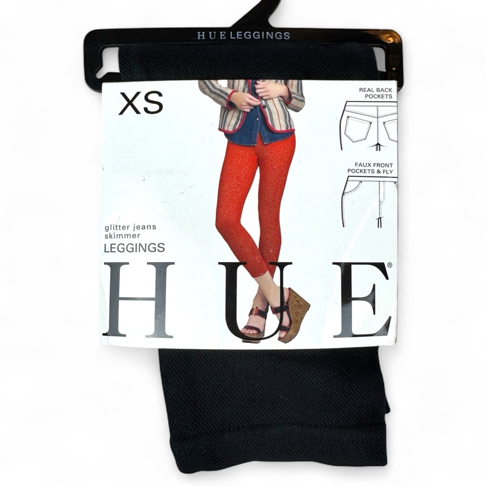 HUE Glitter Jeans Skimmer Leggings Womens Size XS Black Back‎ Pockets New